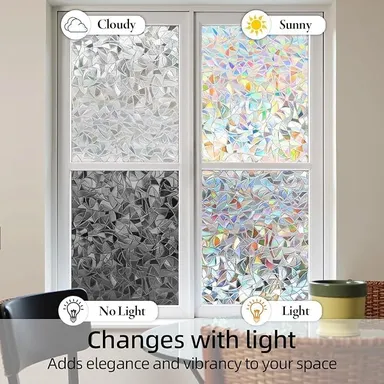 Vrutwa 3D Window Privacy Film | Rainbow Static Cling Decorative Glass Vinyl for Home and Office thumbnail 3