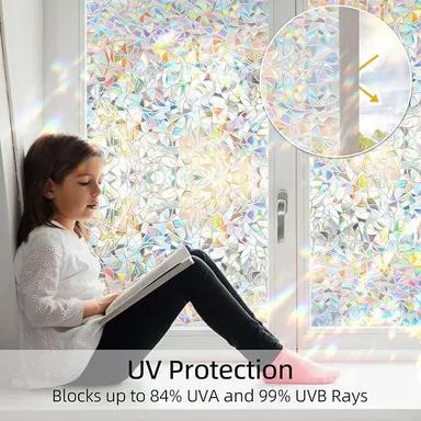 Vrutwa 3D Window Privacy Film | Rainbow Static Cling Decorative Glass Vinyl for Home and Office thumbnail 4