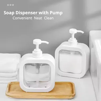 Bathroom & Kitchen Soap Dispenser Combo | Pack 2‑pc | 300 ml Press Pump White Plastic | Hand Soap & Dish Soap & Shampoo Lotion Use