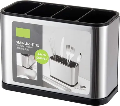 Vrutwa Kitchen Cutlery Holder | Stainless Steel 4 Compartments | Kitchen Utensil Drainer | Durable & Easy to Clean | Modern Kitchen Storage for Sinks