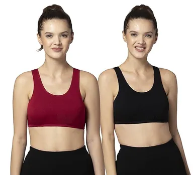 Women’s Black Maroon Combo Pack of 2 Non Padded Sports Bras for Gym Yoga Running Workout Comfortable Non Wired Breathable Activewear Bra High Support thumbnail 0