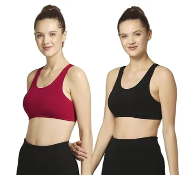 Women’s Black Maroon Combo Pack of 2 Non Padded Sports Bras for Gym Yoga Running Workout Comfortable Non Wired Breathable Activewear Bra High Support thumbnail 1