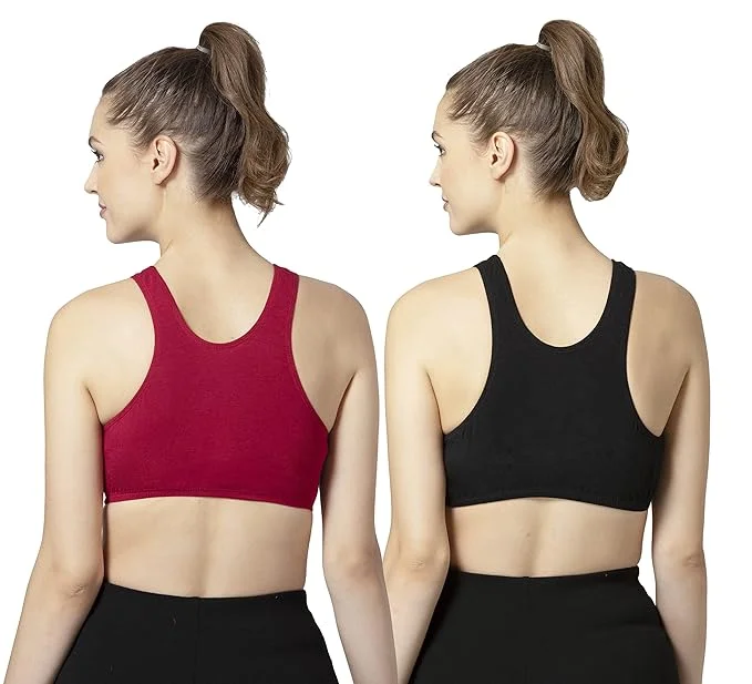 Women’s Black Maroon Combo Pack of 2 Non Padded Sports Bras for Gym Yoga Running Workout Comfortable Non Wired Breathable Activewear Bra High Support image 3