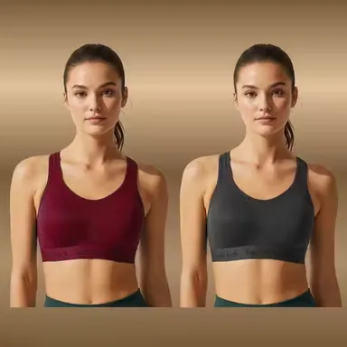 Women’s Non Padded Sports Bra Combo | Comfortable Gym Running Bra Pack of 2 Black Maroon thumbnail 0