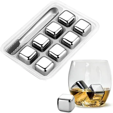 Vrutwa Whiskey Stones Set | 4 Pcs Stainless Steel Reusable Ice Cubes | Metal Chill Cubes with Tongs & Tray | Premium Bar Accessories for Whiskey, Vodka thumbnail 4