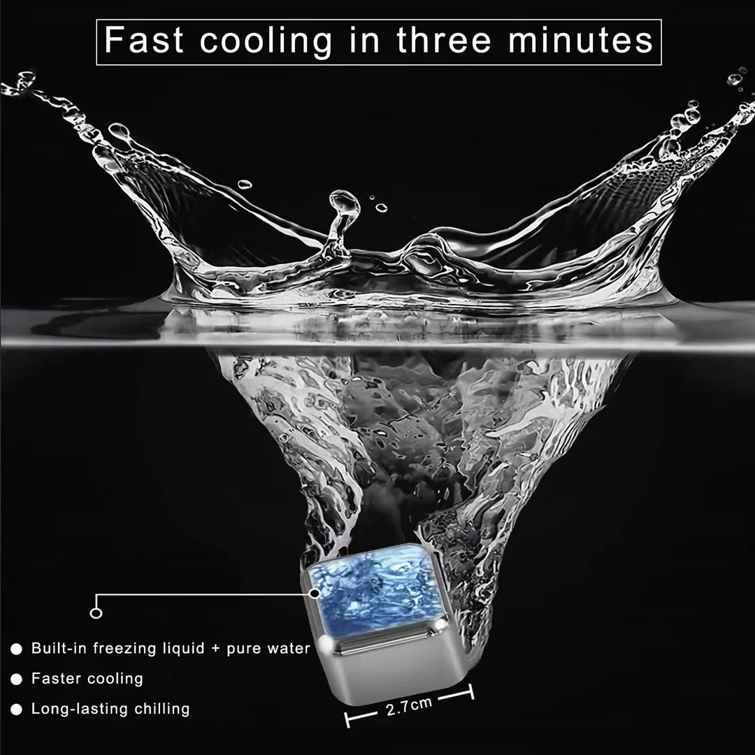 Vrutwa Whiskey Stones Set | 4 Pcs Stainless Steel Reusable Ice Cubes | Metal Chill Cubes with Tongs & Tray | Premium Bar Accessories for Whiskey, Vodka image 6