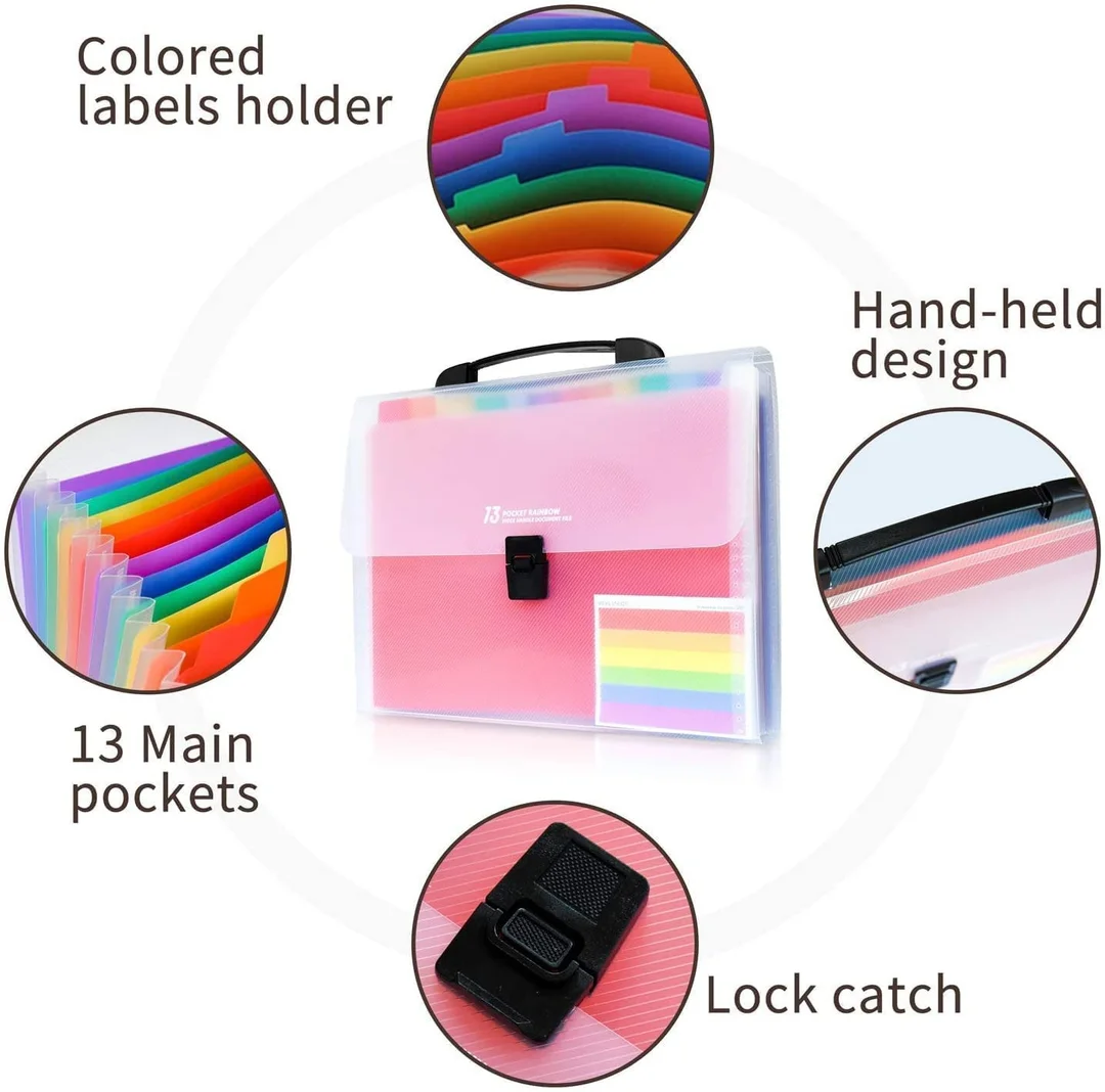 Vrutwa Expanding Files Folder 13 Pockets | A4 Rainbow Accordion Organizer | High Capacity Document Folder with Carry Handle | Office & Study Use image 3