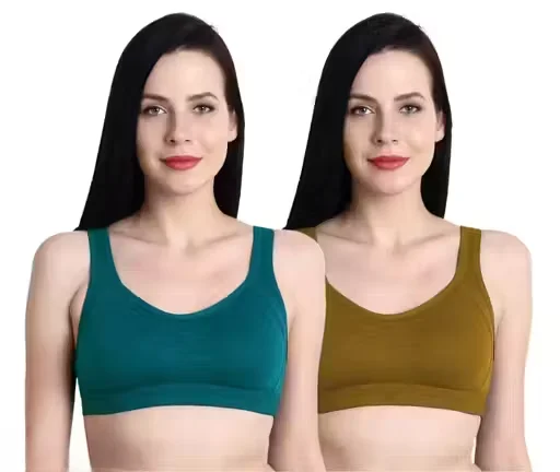 Women's Non-Padded Seamless Sports Bra | Comfortable & Stylish | Best for Gym|Yoga and Running | Soft & Breathable Fabric | Pack of 2 | Black| Green image 1