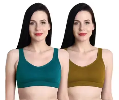 Women's Non-Padded Seamless Sports Bra | Comfortable & Stylish | Best for Gym|Yoga  and Running | Soft & Breathable Fabric | Pack of 2 | Black| Green thumbnail 0