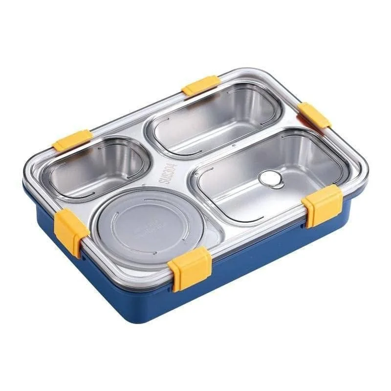 Vrutwa Lunch Boxes for Adults & Kids | 4-Compartment Stainless Steel Box with Spoon & Fork | BPA-Free, Durable, Perfect On-The-Go Meal Organizer image 1
