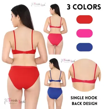 Fresh Look Bridal Lingerie Set | Lace & Hosiery 3-Pack| Non-Padded, 3/4 Coverage, Regular Women Bra Panty Set | Blue, Rani & Red thumbnail 2