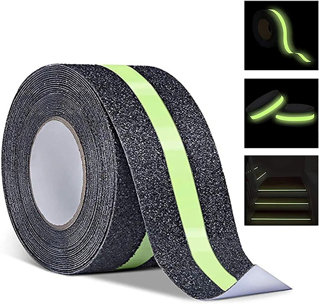 Vrutwa Anti Slip Grip Tape | Non-Slip Traction Tape with Glow in the Dark | Indoor & Outdoor Stair Safety, 5 cm x 5 m, Black & Green image 2