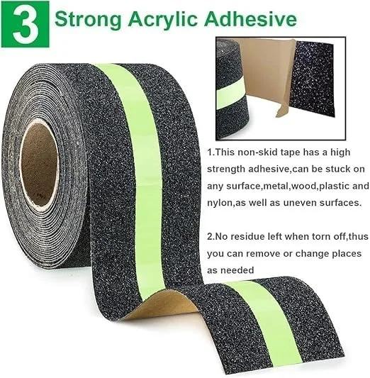 Vrutwa Anti Slip Grip Tape | Non-Slip Traction Tape with Glow in the Dark | Indoor & Outdoor Stair Safety, 5 cm x 5 m, Black & Green image 3