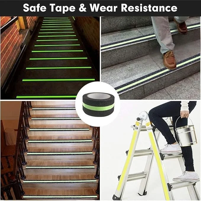 Vrutwa Anti Slip Grip Tape | Non-Slip Traction Tape with Glow in the Dark | Indoor & Outdoor Stair Safety, 5 cm x 5 m, Black & Green image 4