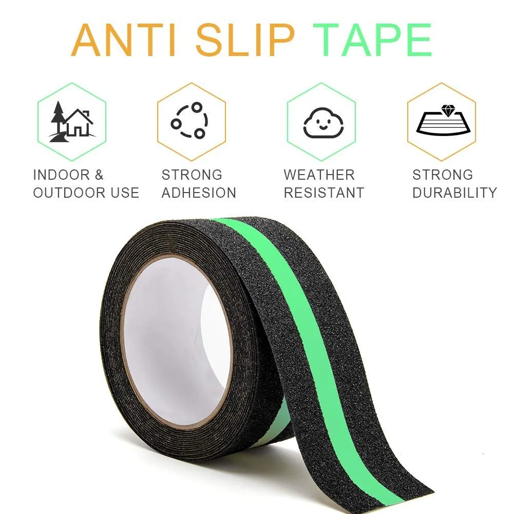 Vrutwa Anti Slip Grip Tape | Non-Slip Traction Tape with Glow in the Dark | Indoor & Outdoor Stair Safety, 5 cm x 5 m, Black & Green image 5
