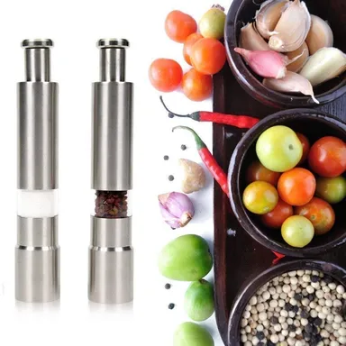 Vrutwa Stainless Steel Salt & Pepper Grinder | Hand Press Mill Set | Stylish Crusher for Salt and Black Pepper thumbnail 1