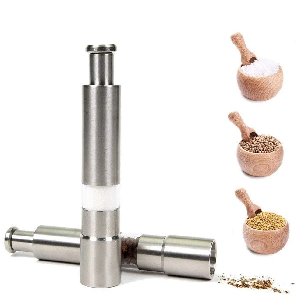 Vrutwa Stainless Steel Salt & Pepper Grinder | Hand Press Mill Set | Stylish Crusher for Salt and Black Pepper image 1
