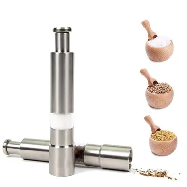 Vrutwa Stainless Steel Salt & Pepper Grinder | Hand Press Mill Set | Stylish Crusher for Salt and Black Pepper thumbnail 0