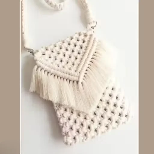  Macrame Mobile Sling Bag | Cotton Crochet Boho Crossbody Bag | Lightweight| Natural White| Summer Beach Purse for Women & Girls image 1