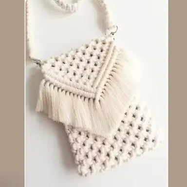  Macrame Mobile Sling Bag | Cotton Crochet Boho Crossbody Bag | Lightweight| Natural White| Summer Beach Purse for Women & Girls thumbnail 0