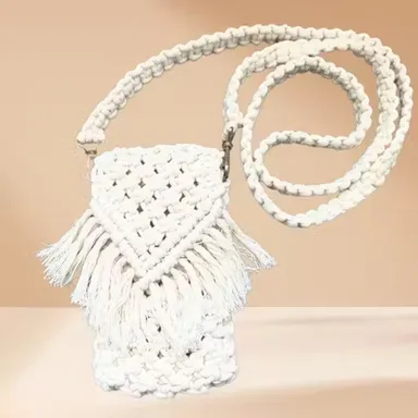  Macrame Mobile Sling Bag | Cotton Crochet Boho Crossbody Bag | Lightweight| Natural White| Summer Beach Purse for Women & Girls thumbnail 1