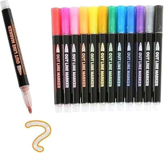 Vrutwa 12Pcs Metallic Markers | Double Line Pens for Journaling, Sketching, Coloring | Art Supplies for Kids, Amateurs & Professionals image 5