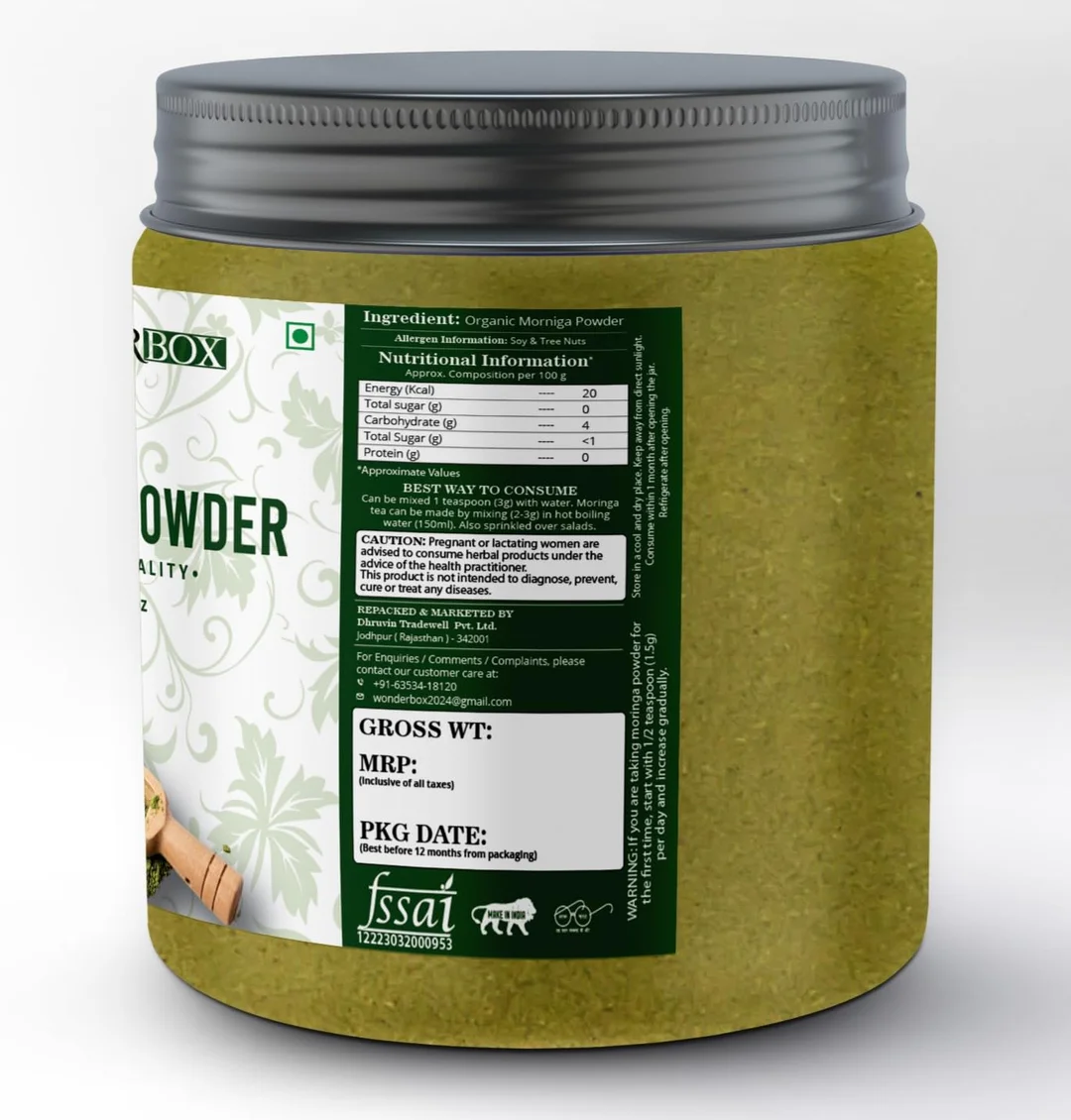 Organic Moringa Powder 250g | 100 Percent Pure Oleifera Leaves | Natural Drumstick Leaf Superfood | Supports Digestion Immunity and Energy | Pack of 1 image 2