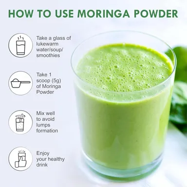 Organic Moringa Powder 250g | 100 Percent Pure Oleifera Leaves | Natural Drumstick Leaf Superfood | Supports Digestion Immunity and Energy | Pack of 1 thumbnail 3