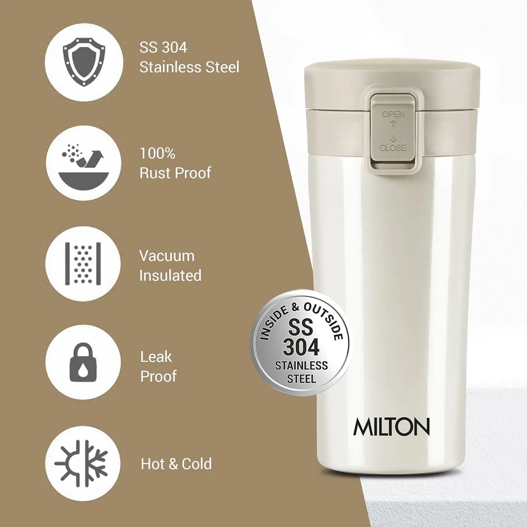 Milton Thermosteel Vacuum Insulated Travel Coffee Mug, 300ml (cream) image 4