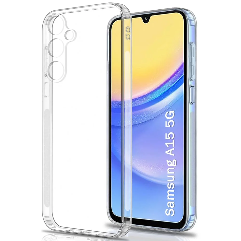 Soft silicone back cover for Samsung Galaxy A15 5G | Ultra Clear Transparent Slim Case | Dust Plugs & Anti-Slip Grip image 1