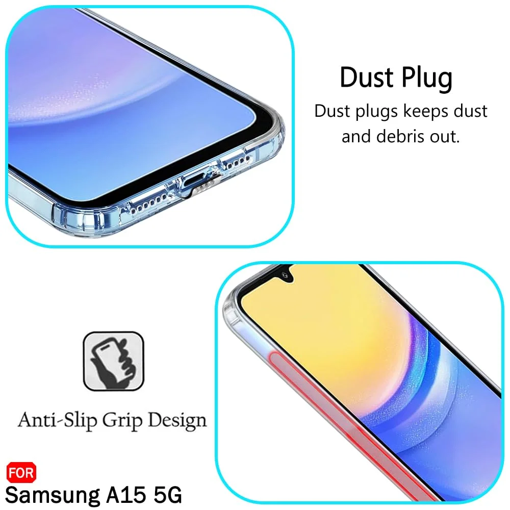 Soft silicone back cover for Samsung Galaxy A15 5G | Ultra Clear Transparent Slim Case | Dust Plugs & Anti-Slip Grip image 3