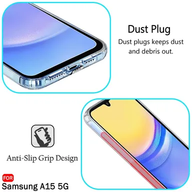 Soft silicone back cover for Samsung Galaxy A15 5G | Ultra Clear Transparent Slim Case |  Dust Plugs & Anti-Slip Grip  thumbnail 2