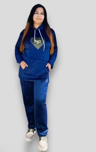 Blue Winter Wool Hoodie Nightwear Set | Cozy Pyjama | L Size | Fleece Winter Loungewear | Warm Wool Sleepwear thumbnail 3