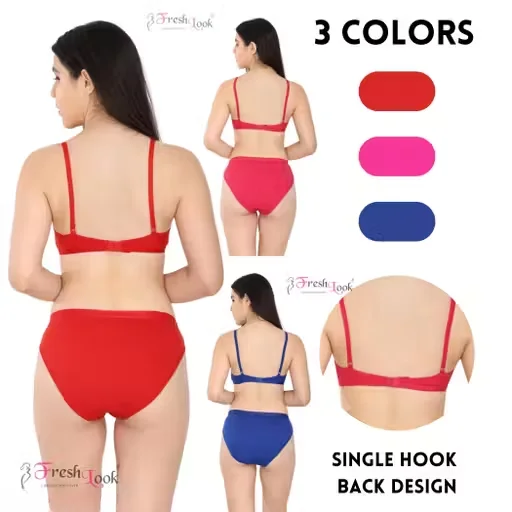 Bridal Lace & Hosiery Lingerie Set | Non Wired 3/4 Coverage | Pack of 3 | Designer Bridal Set for Women image 2
