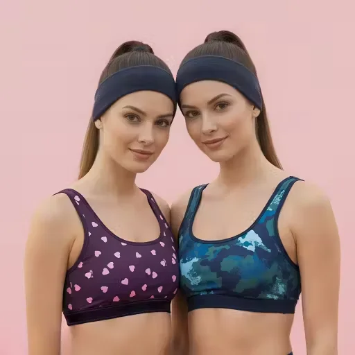 Women’s Seamless Non Padded Printed Sports Bra | Stretchable Lycra Pack of 2 image 3