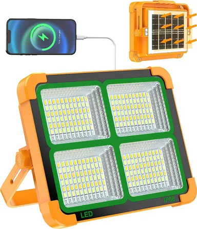 Portable Solar Work Light 100W | Rechargeable LED Floodlight 10000mAh | Waterproof Outdoor Security & Camping Lamp for Garage| Car Repair| Travel | High Lumen Solar Light thumbnail 0