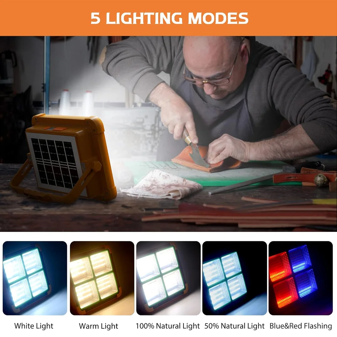 Portable Solar Work Light 100W | Rechargeable LED Floodlight 10000mAh | Waterproof Outdoor Security & Camping Lamp for Garage| Car Repair| Travel | High Lumen Solar Light image 3
