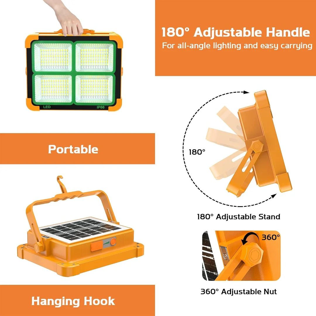Portable Solar Work Light 100W | Rechargeable LED Floodlight 10000mAh | Waterproof Outdoor Security & Camping Lamp for Garage| Car Repair| Travel | High Lumen Solar Light image 4