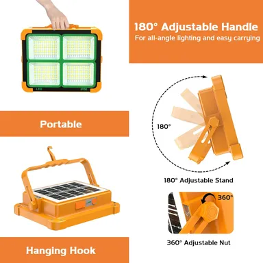 Portable Solar Work Light 100W | Rechargeable LED Floodlight 10000mAh | Waterproof Outdoor Security & Camping Lamp for Garage| Car Repair| Travel | High Lumen Solar Light thumbnail 3