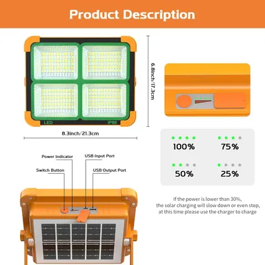 Portable Solar Work Light 100W | Rechargeable LED Floodlight 10000mAh | Waterproof Outdoor Security & Camping Lamp for Garage| Car Repair| Travel | High Lumen Solar Light thumbnail 4