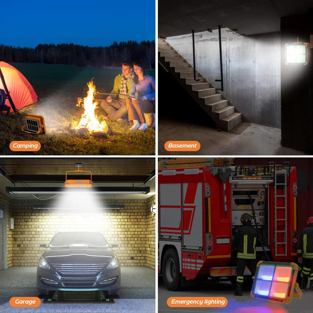 Portable Solar Work Light 100W | Rechargeable LED Floodlight 10000mAh | Waterproof Outdoor Security & Camping Lamp for Garage| Car Repair| Travel | High Lumen Solar Light image 8