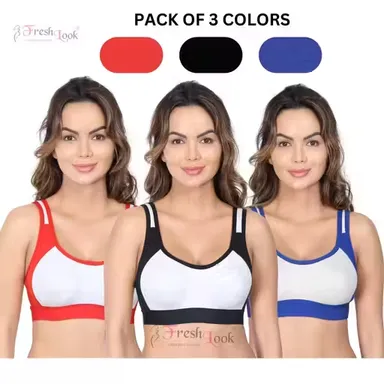 FRESH LOOK Women Sports Bra | Full Coverage, Double Fabric | Non-Padded | Comfortable Activewear