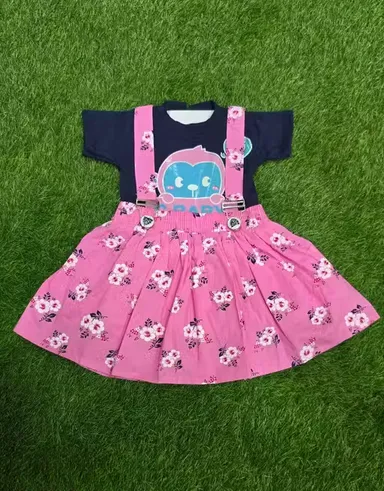 Girls Pink Floral T-Shirt & Suspender Skirt Set | 6-9 Months Baby Party Dress Outfit | Cotton Blend thumbnail 0