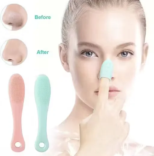 Silicone Face Cleansing Brush-2 Pc Blackhead Remover & Pore Cleanser Tool | Travel‑Size Massage Brush Green & Red image 4