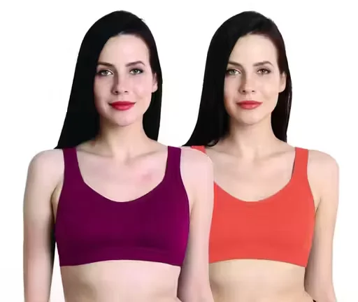  Women’s Seamless Non-Padded Sports Bra | Comfortable Wire-Free Gym Yoga Running Bra Pack of 2 | Breathable Cotton Lycra  image 1