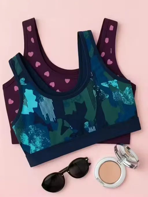 Women’s Seamless Non Padded Printed Sports Bra | Stretchable Lycra Pack of 2 | 30 A image 1