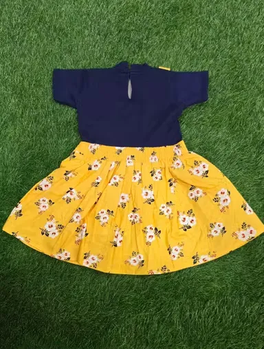 Girls Yellow Floral Print T-Shirt & Suspender Skirt Set | Cotton Blend Party Dress for Babies 6-9 Months thumbnail 1