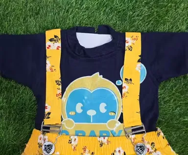 Girls Yellow Floral Print T-Shirt & Suspender Skirt Set | Cotton Blend Party Dress for Babies 6-9 Months thumbnail 2