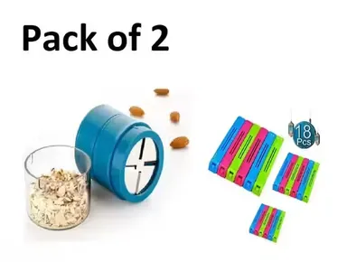 Combo Trendy ABS Plastic Dry Fruit Cutter | Multipurpose Chopper | Garlic and Ginger Grinder | Food Sealing Clips Set | Pack of 2 | Ideal for Sweets & Desserts and Snacks