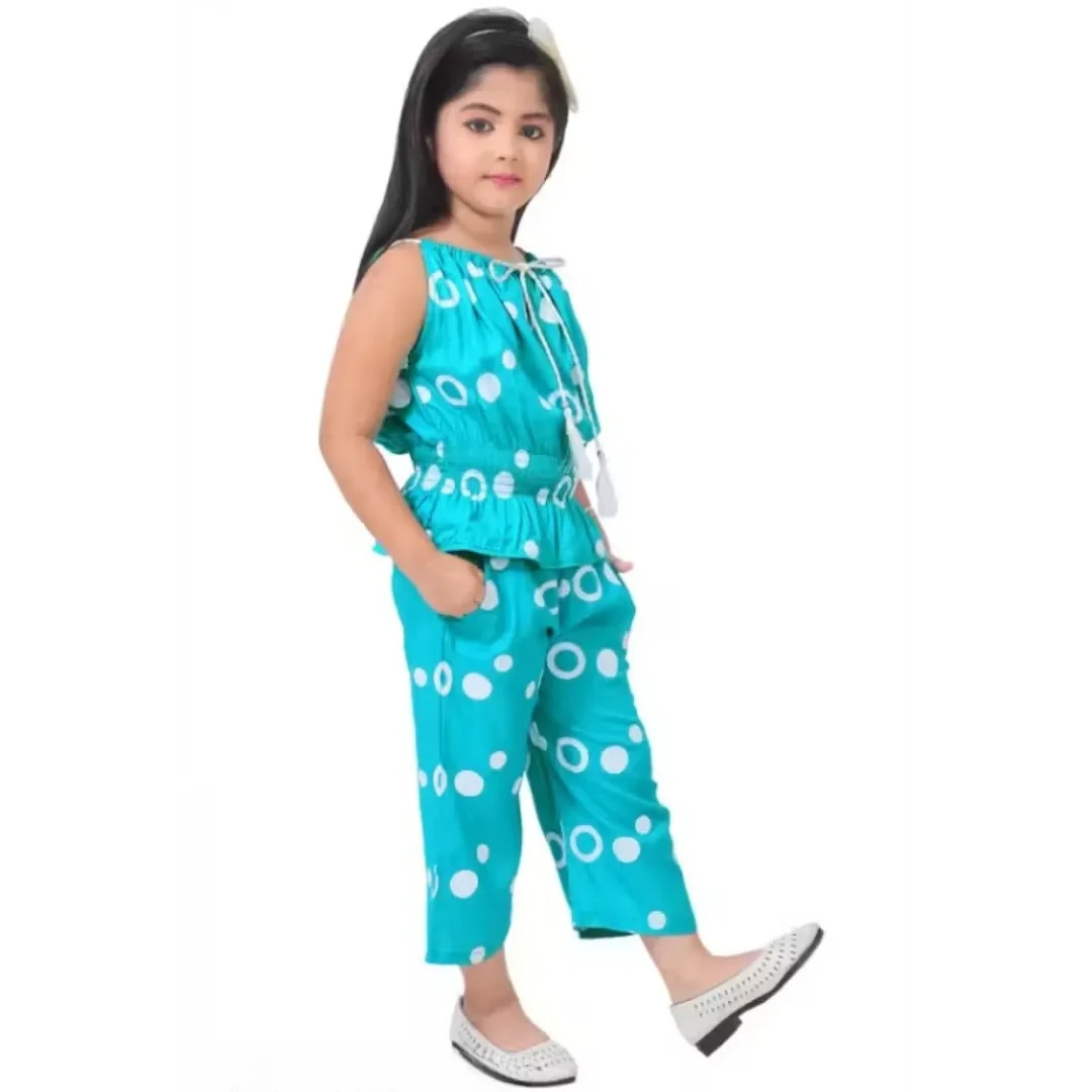 Girls Polka Dot Rayon Top & Pants Co-Ord Set for Toddlers 1-8 Years | Soft Breathable Kids Summer Outfit Casual Party Wear Matching Set image 2